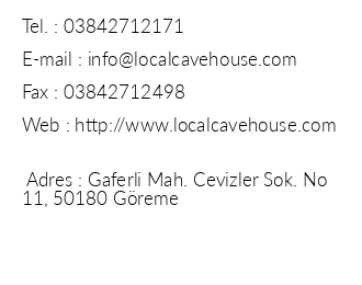Local Cave Hotel iletiim bilgileri